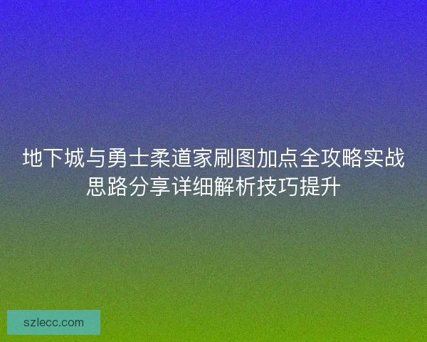 地下城与勇士柔道家刷图加点全攻略实战思路分享详细解析技巧提升